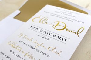 ella and daniel gold foil invites