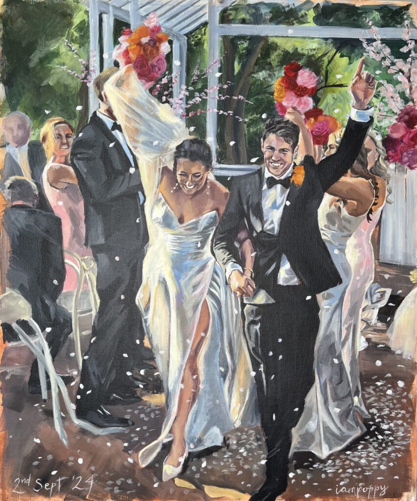 Sydney live wedding painting -exit walk - jambaroo lodge