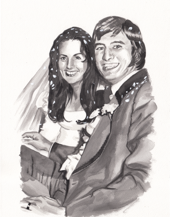 watercolour wedding portrait